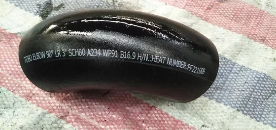 ข้อต่อท่อเหล็กโลหะผสม 90 LR ข้อศอก A234 GradeWP91 3 "X SCH80 ข้อศอกเชื่อมก้น