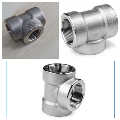 ข้อต่อสามทางสแตนเลสเกลียว ASME B16.9/ASTM A403 WP316 304 SS ขนาดเท่ากัน